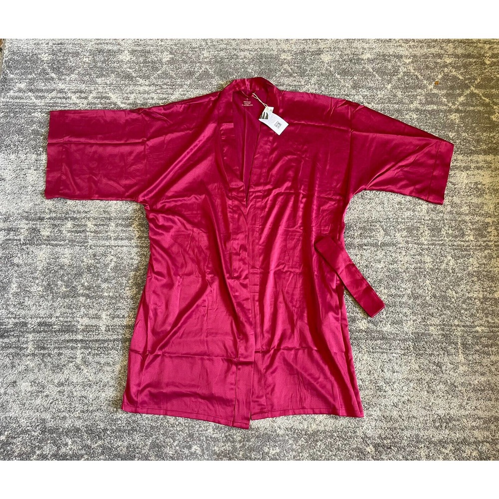 Sioro Womens L Silky Robe Pink Short Sleeve Knee Length Tie NWT P1